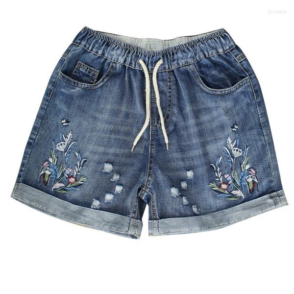 Short femme taille haute Denim 2023 printemps été déchiré Denmin jean pour femme Vintage broderie florale court Feminino