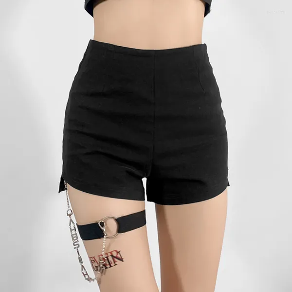 Shorts pour femmes taille haute pour femmes avec anneau de jambe chaîne Slim Fit Y2k vêtements Skinny Goth rétro Harajuku Bandage