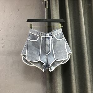 Damesshorts Hoge Taille Jean 2022 Zomer Contrasterende Kleur Splice A-lijn Broek Vrouw Pantalones Cortos De Mujer Dames