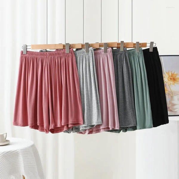 Shorts pour femmes, taille haute, Modal, pantalons de nuit décontractés, au-dessus du genou, grande taille, couleur unie, jambes larges, sécurité, été