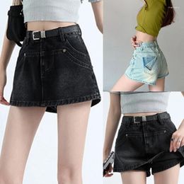 Damesshorts Broek met hoge taille Superkorte bodyconrokken Denim Spice-Girls Culottes Knoop Twee lagen Insgrams-stijl Broekrok