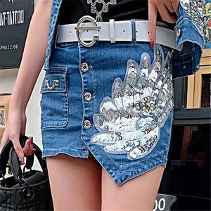 Shorts Pour Femme Taille Haute Jupe Courte Streetwear 2024 D'été Corée Mince Décontracté Mode Paillettes Irrégulière Sexy Femme