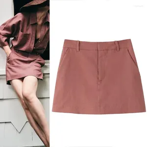 Pantalones cortos para mujer, faldas pantalón de cintura alta para mujer, faldas Vintage con bolsillos con cremallera, ropa elegante, minifalda de verano, trajes