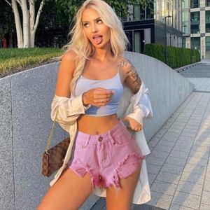 Dames shorts High Taille Spandex Pink Jeans Streetwear Casual Denim Distressed Tassel Women Clothing Booty Sexy Summer Bottoms