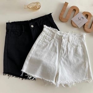 Shorts pour femmes taille haute blanc pour femmes solide lâche doux effiloché été court denim pantalon femme polyvalent trajet noir jean