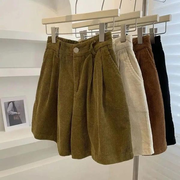 Shorts pour femmes taille haute femmes rétro velours côtelé pantalon droit longueur causale pantalon vintage café roupas femininas skorts goth