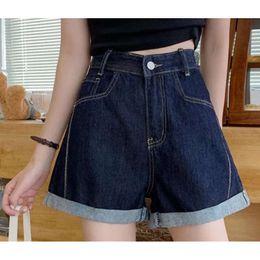 Dames shorts hoge taille vrouwen korte jeans 2024 zomer losse denim pant donkerblauw casual alle match broek dames vrouwelijk f1714xl-5xl