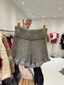 Damesshorts Hoge taille Elastisch Hout Oorrand Gebreid Harajuku Effen Zwart Biker Pantalones Cortos De Mujer Korte broek Dames