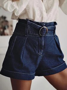 Shorts pour femmes Jeans taille haute 2024 Été Denim Streetwear Bas Bleu Pantalon trapèze