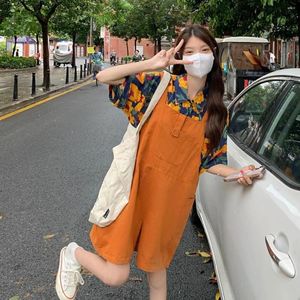 Pantalones cortos de cintura alta para mujer, monos amarillos, bonitos pantalones vaqueros japoneses Kawaii Harajuku, ropa para estudiantes y adolescentes