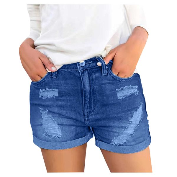 Shorts pour femmes Holes Denim hot pants bouclés mode été bouton poche shorts vêtements de rue pour femmes sous-vêtements décontractés corset serré P230606