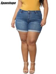 Dames shorts Hot Shorts Jeans Dames Summer Blue Basic Denim Shorts Hoge taille gekrulde slanke shorts rekbare jeans plus maat 5xl OUC1043 Y240420