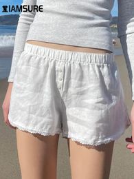 Pantalones cortos para mujer IAMSURE Casual sólido encaje ajuste vacaciones básico suelto de cintura baja mujeres 2024 moda de verano streetwear estilo playa