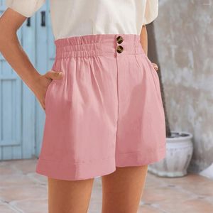 Pantalones cortos de mujer en pijama para mujer verano cintura alta sólido elástico hebilla cremallera Casual de talla grande niñas