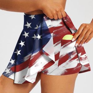 Women's Shorts Independence Day Womens Skorts Rokken USA Flag Print High Waist Tennis Geplooid met zakken Lady Athletic Pants