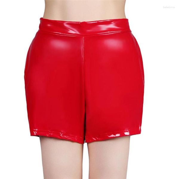 Shorts pour femmes Indjxnd PU Cuir Noir Haute Qualité Pantalon court Lâche Zipper Casual Summer Femmes Élastique Fond Rouge