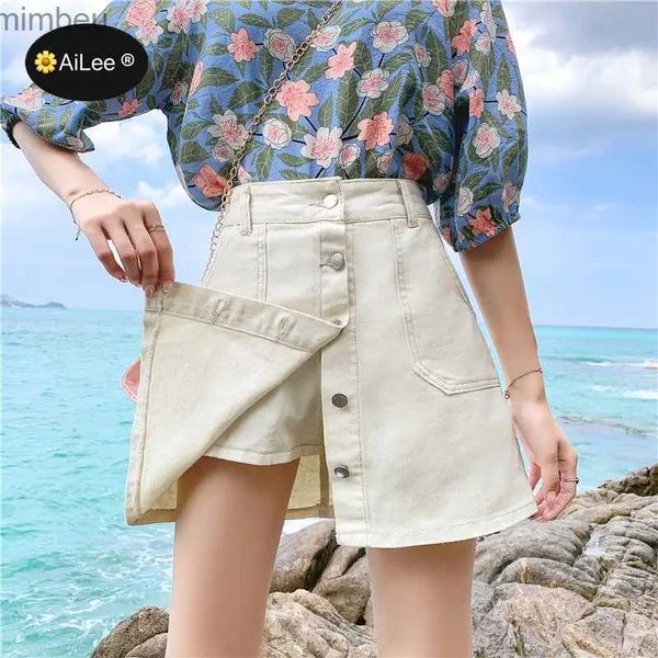 Shorts pour femme Irrégulier 5XL grande taille Sexy femmes jupes en jean Shorts simple boutonnage jambes larges blanc Hotpants coton Feminino Jeans jupe L240119