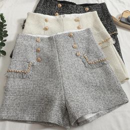 Pantalones cortos para mujeres itoolin tweed tweed alta cintura corta botón vintage a-línea oficina informal pantalones 2024 otoño invierno