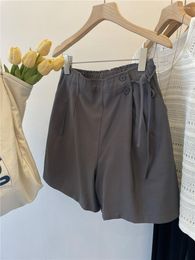 Pantalones cortos de mujer Iyundo de verano para mujer de cintura alta ajustados con cordones elásticos línea a Chic coreano 2023 ropa de fondo para mujer