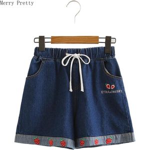 Dames Shorts Jeans Cartoon Borduren Denim Shorts Voor Dames Zomer 2021 Hoge Taille Shorts Jeans Casual Zoete Stijl Mini Hot Short Met Zak