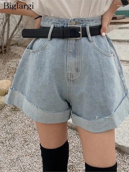Jean féminin jeans rétro d'été mini féminin large jambe lâche de style coréen plissée pantalon pantalon mode femme décontractée