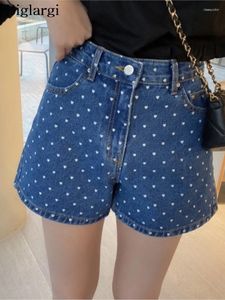 Dames shorts jeans zomer liefde polka dot print mini dames hoge taille mode Koreaanse stijl dames broek losse vrouw denim