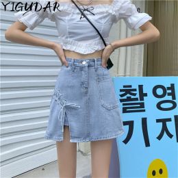 Women's Shorts Jeans Mujer Faldas jeans Falda vaquera de cintura alta para Mujer primavera y verano 2023 falda una línea Falda corta Mujer Faldas Saias Mulher