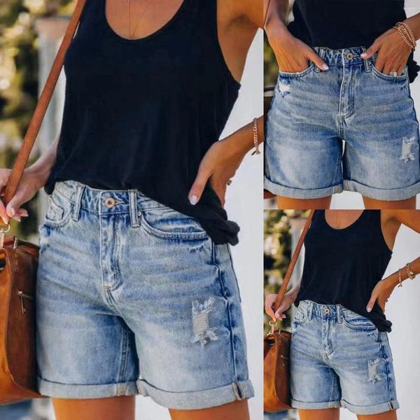 Shorts pour femmes Jeans Femmes Mode High Street Cool Été Sexy Régulier Roulé Style Coréen Tout-Match avec poche