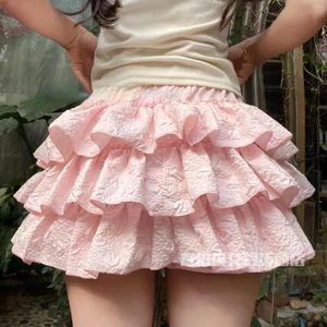 Shorts pour femmes Kawaii Style japonais Lolita Cake Jupe Femmes Rose Volant Patchwork Couches Taille Haute Mignon Balletcore Mini