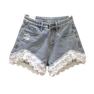 Shorts pour femmes Short en denim en dentelle Kawaii pour pantalons mignons Harajuku pour femmes Esthétique des vêtements de rue Accessoires Y2k Vêtements d'été Mode coréenne 230412