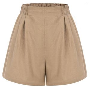 Dames shorts kk dames elastische taille korte broek katoenen brede benen casual hoge vaste kleur bokser snel met zak