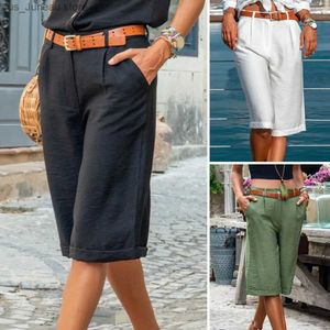 Dames shorts KN-Length Shorts Mid-Rise Pockets Straight Wide Leg Women Shorts Solid Color Dames shorts vrouwelijke broek T240412