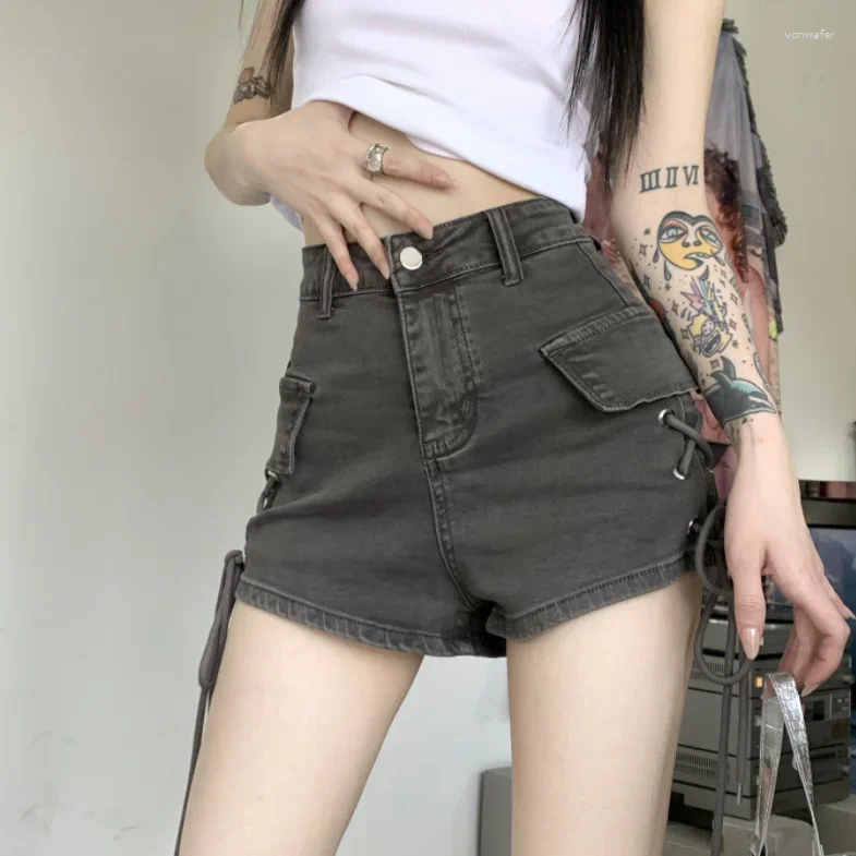 Kvinnors shorts koreanska jean för kvinnor 2024 Bottoms harajuku casual denim pants bandage mode sommar pantalones cortos de mujer