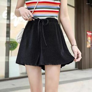 Dames shorts Koreaanse stijl zoete studenten Harajuku kleurrijke oversized broek veter geplooide Boheemse strandbroek