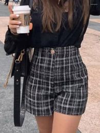 Dames shorts kumsvag aderen plaid 2023 herfst vrouwen casual hoge taille knop ritssluiting vrouwelijke mode straatkleding