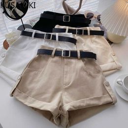 Pantalones cortos para mujer Kusahiki Safari Estilo Mujeres Moda Cinturón Alto Cintura Fondos 2022 Verano Nuevo Coreano Causal Ancho Pierna Corta Feminimos Y2302