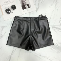 Shorts pour femme dentelle Streetwear rubans en cuir véritable femme mode fermeture éclair en peau de mouton jambe large jupe d'attente haute