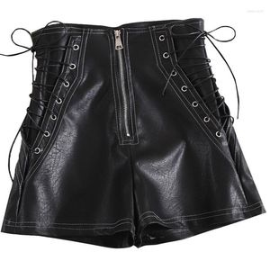 Dames shorts veter lederen vrouwen groot formaat zwart witte pu high tailled dames sexy Koreaans mode wijd been