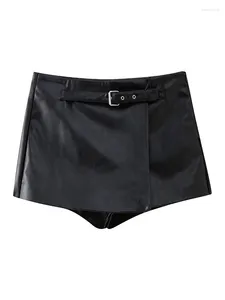 Shorts pour femme dames été mode Faux cuir noir pantalon court avec ceinture femmes printemps 2024 décontracté jupes droites en Pu