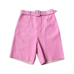 Shorts pour femme Lady Fashion Pantalon court avec ceinture Automne Véritable cuir de mouton 4 couleurs Sexy TF8526