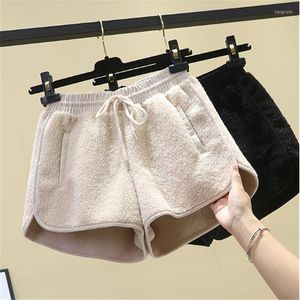 Dames shorts Lamb Wol Draw elastische taille vacht uit één stuk dames herfst winterlaarzen kort 2023 buitenkleding zwart brede poten