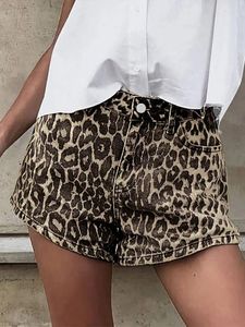 Short féminin Leopard Imprimé zipper pantalons de femmes poches en denim