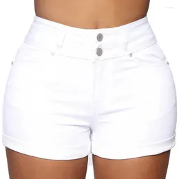 Women's Shorts Liooil Cotton Stretchy High Waist Jean Woman Summer Casual Sweat With Pocket Zipper White Black Cuffed Denim