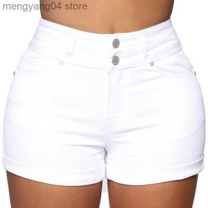 Shorts pour femmes Liooil coton extensible taille haute Jean Shorts femme été 2022 sweat décontracté avec poche zippée blanc noir Short en jean à revers T230603