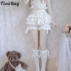 Damesshorts Lolita Short Black White Shorts Womens Cute Lace Trim Layered Ruffle Bloomers Short Girls Mid Waist Bowknot Decor Frilly Slipje 230719