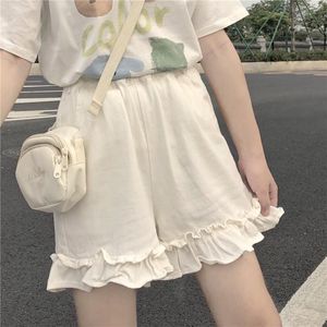 Pantalones cortos de mujer Lolita verano encantadoras chicas estilo japonés volantes dulces estudiantes lindos pantalones cortos de cintura elástica simples para mujer