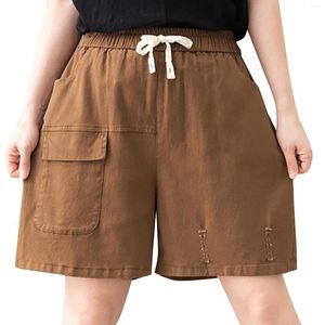 Short féminin lâche Coton décontracté pantalon à jambes larges élastiques Petites cornes pour femmes courtes