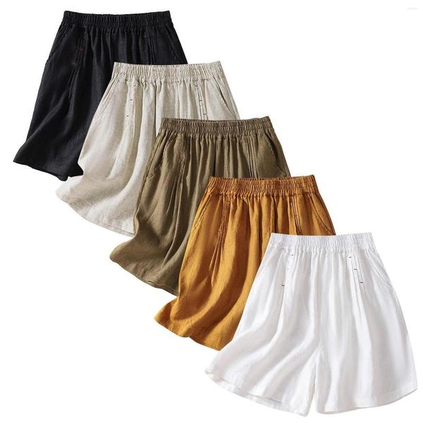 Pantalones cortos sueltos informales de algodón elásticos para mujer, ropa de calle de verano para mujer, pantalones de pierna ancha a la moda para mujer, pantalones para mujer