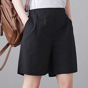 Shorts voor dames losse katoenen elastische zomer dames breed been met zakken hoge taille shorts straatkleding p230530