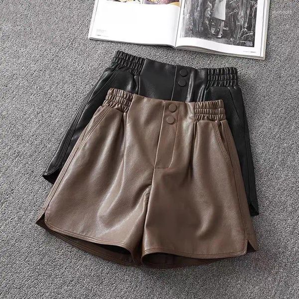 Shorts pour femmes Lâche Sexy Noir Mode Casual Faux Cuir Été Femmes Vêtements Taille Haute PU Femme Pantalon T424